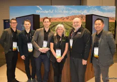 The team of the Wonderful Company stand in front of the display that tells the story about the company’s vertical integration. From left to right: Lindsey Abrahams, Michael Catalano, Jonathan Popham, Julie Trepanier, David Anthony and Jez Balsa.